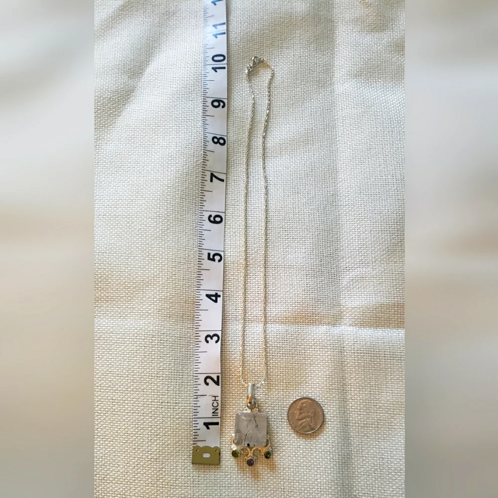 SOLD-Rutile Quartz, Peridot, and Amethyst Sterling Silver Necklace - Picture 12 of 12